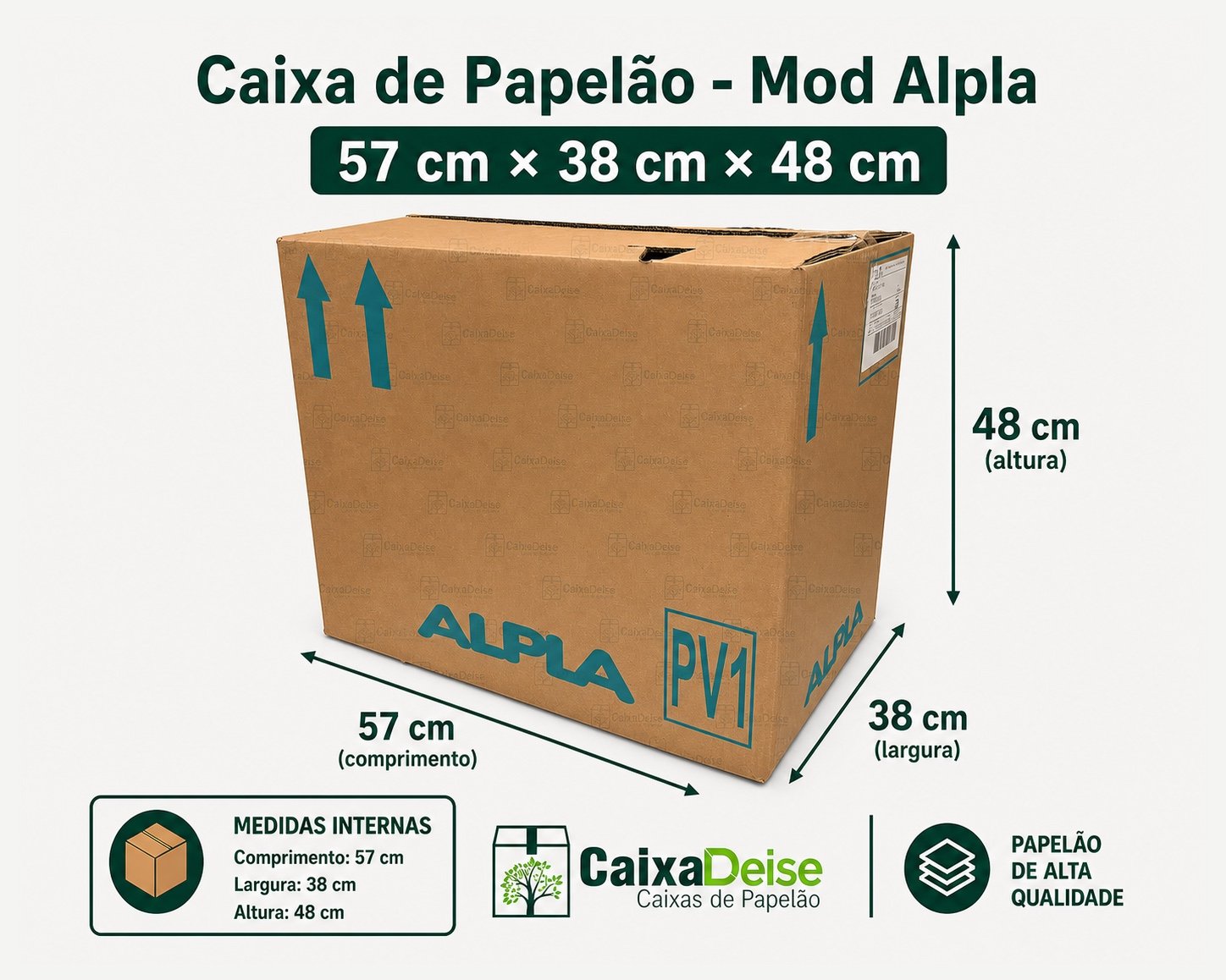 Caixa de papelão seminova 57 x 38 x 48 cm