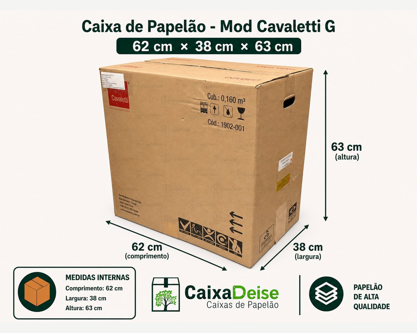 Caixa de papelão seminova 62 x 38 x 63 cm