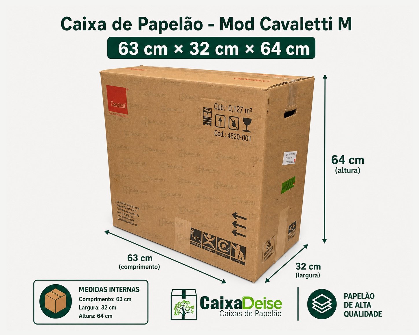 Caixa de papelão seminova 63 x 32 x 64 cm