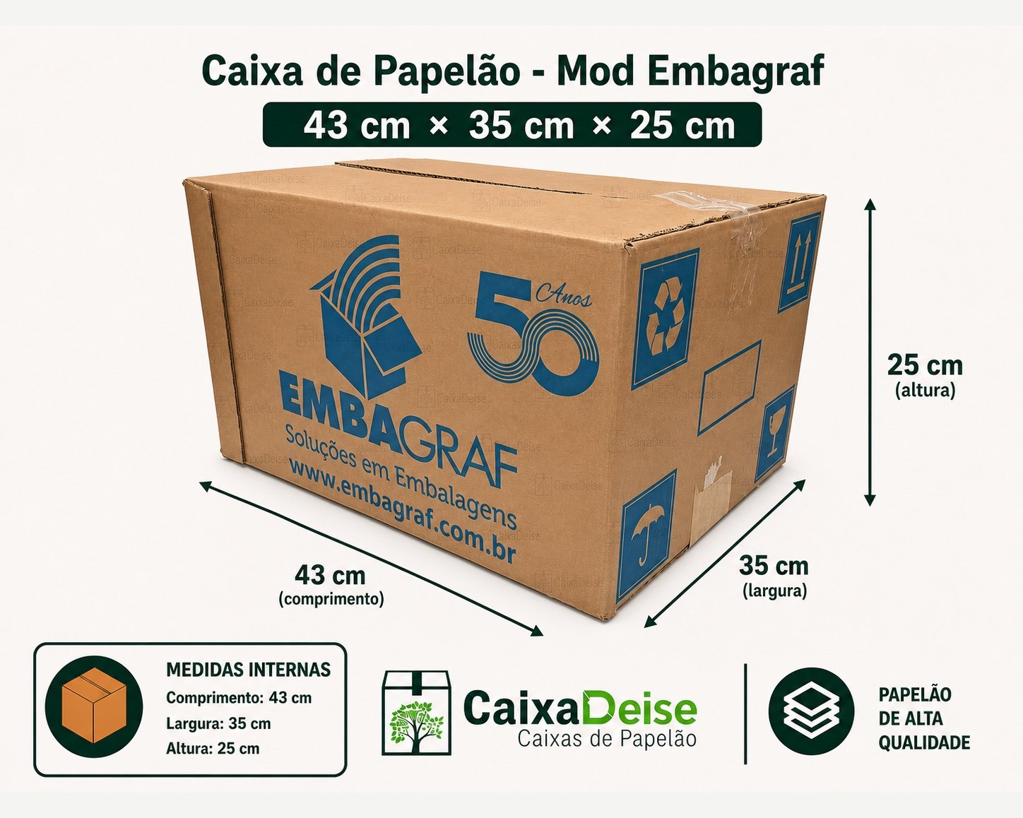 Caixa de papelão seminova 43 x 35 x 25 cm