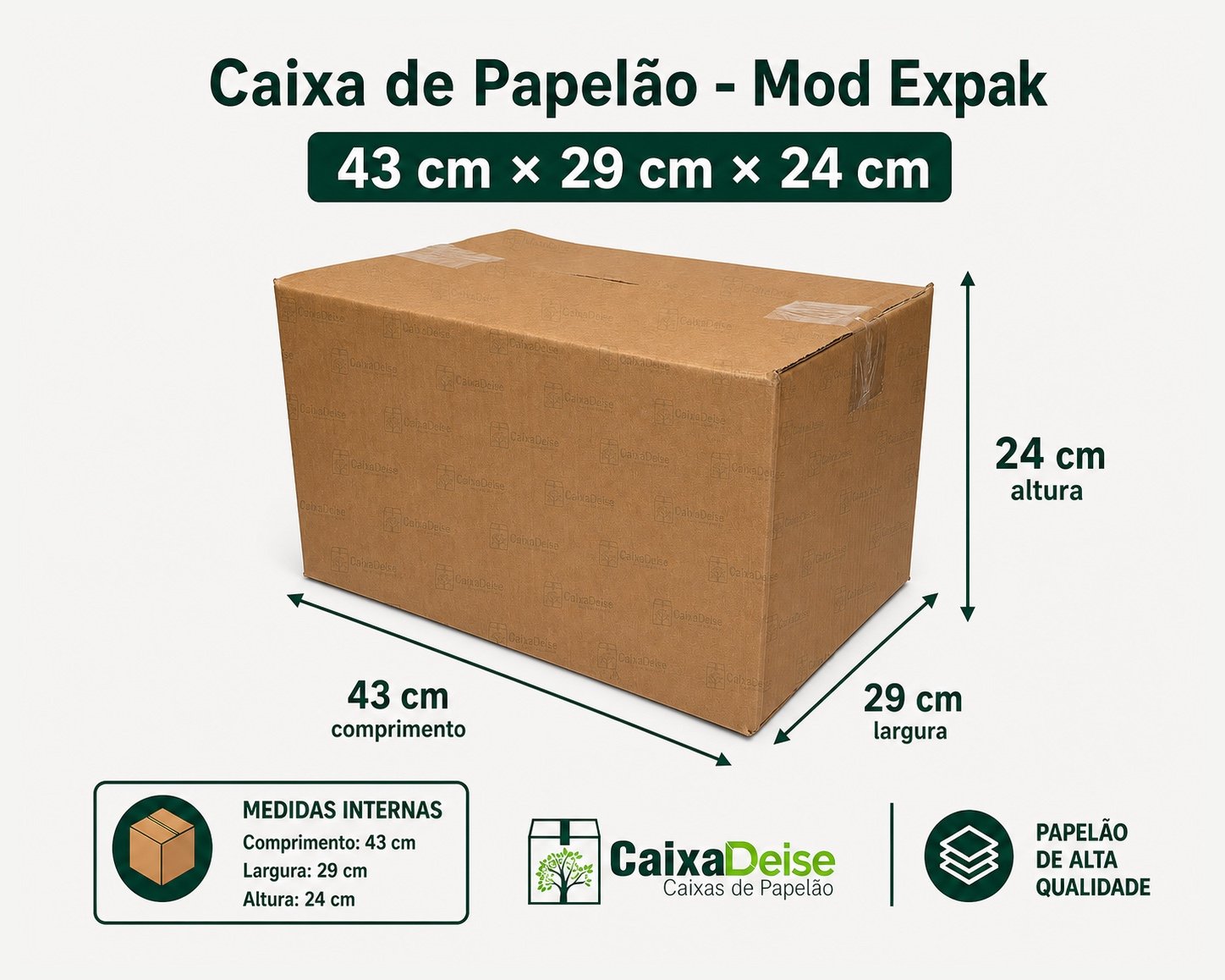 Caixa de papelão seminova 43 x 29 x 24 cm