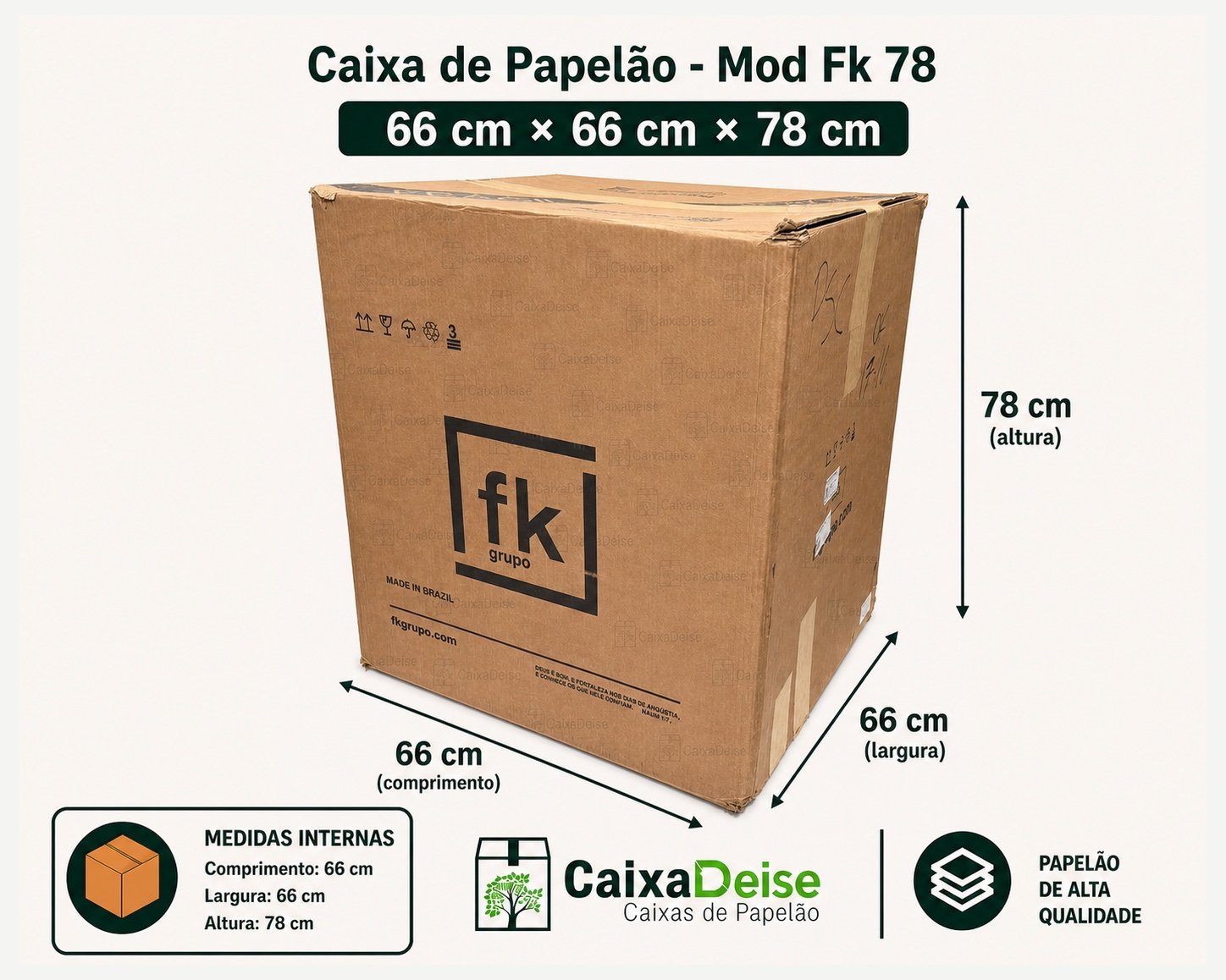 Caixa de papelão seminova 66 x 66 x 78 cm