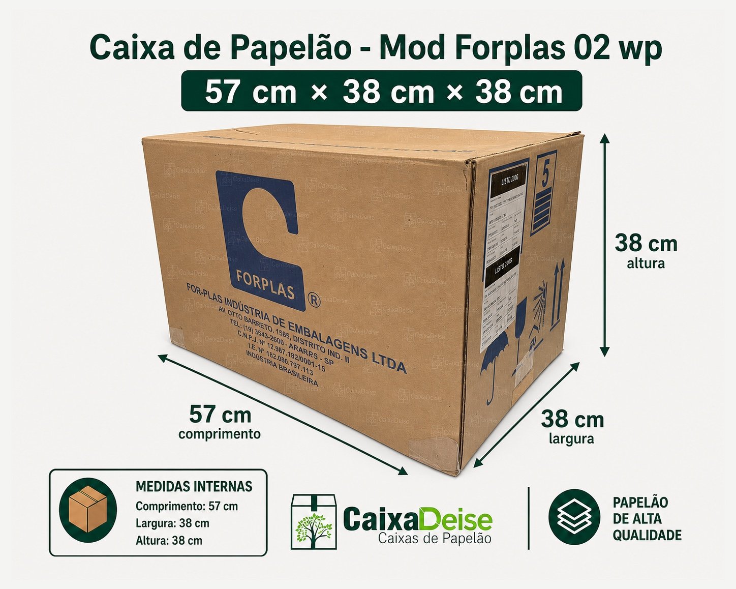 Caixa de papelão seminova 57 x 38 x 38 cm