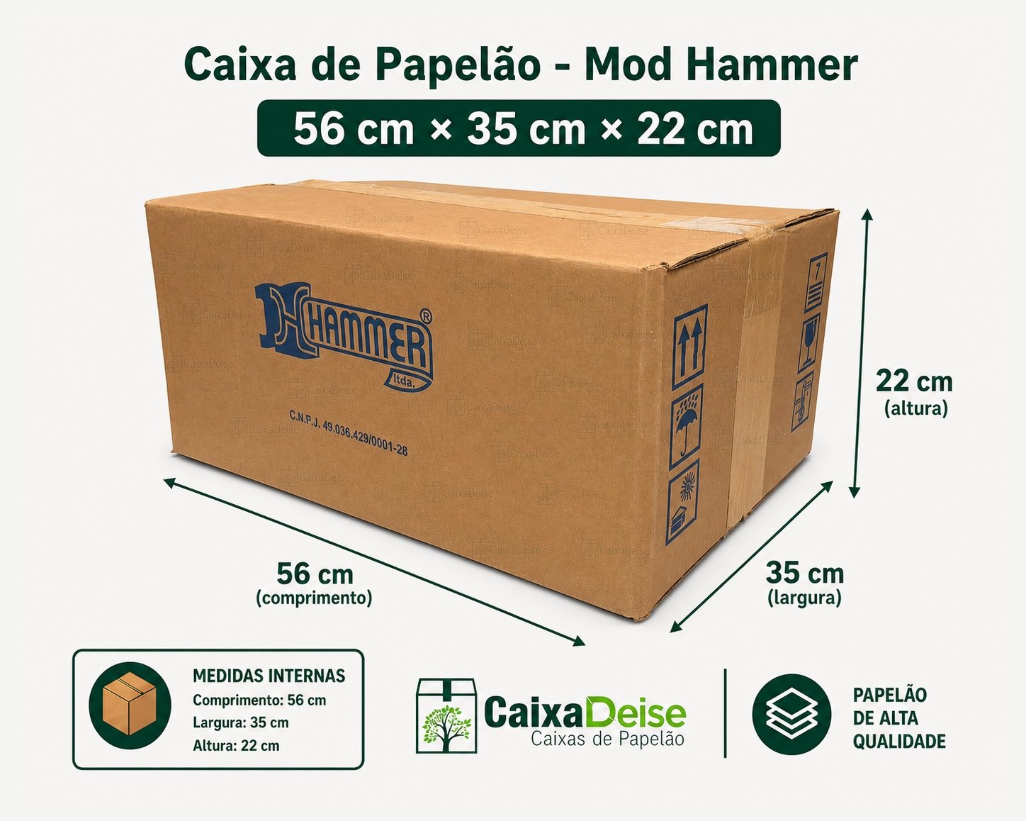 Caixa de papelão seminova 56 x 35 x 22 cm