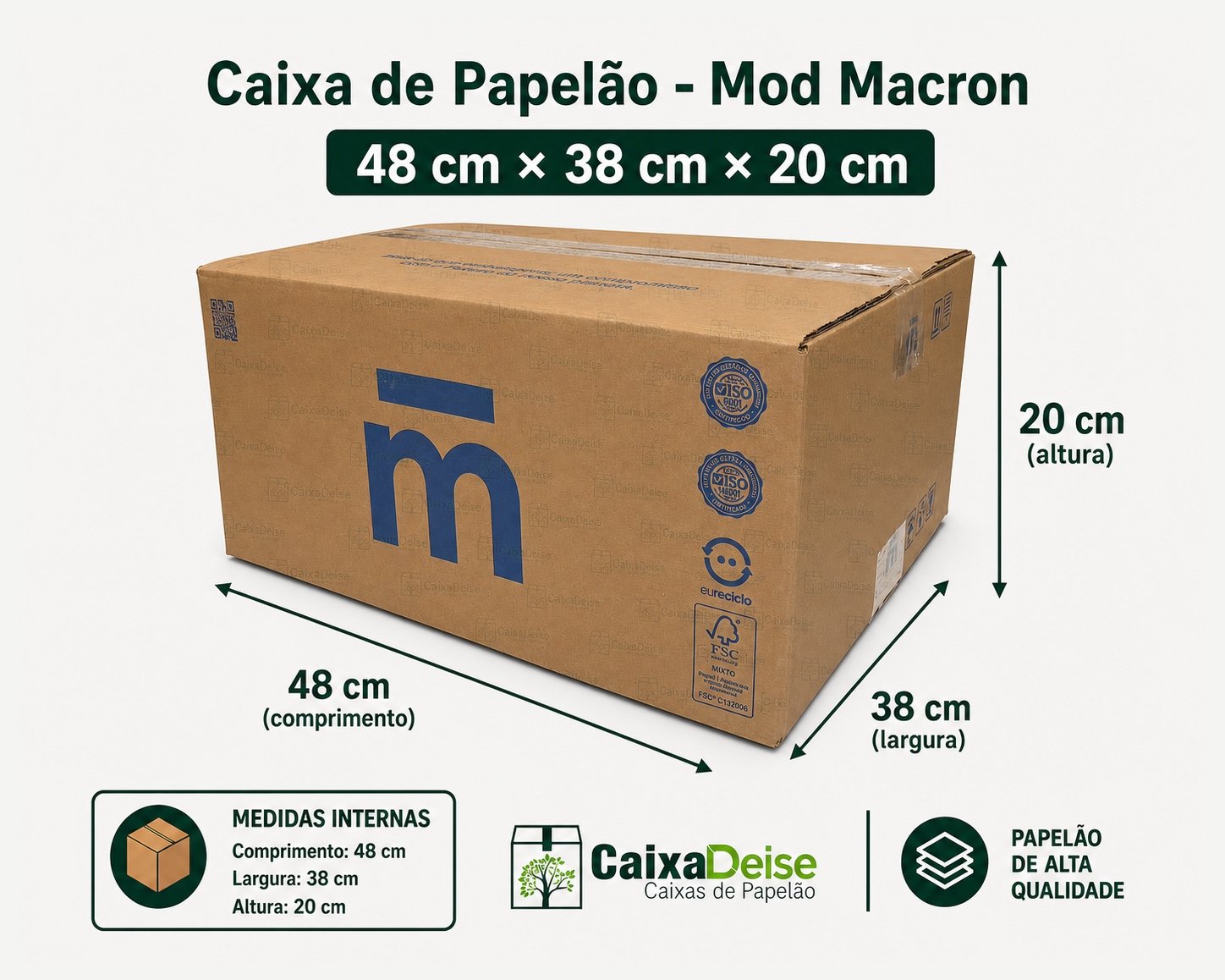 Caixa de papelão seminova 48 x 38 x 20 cm