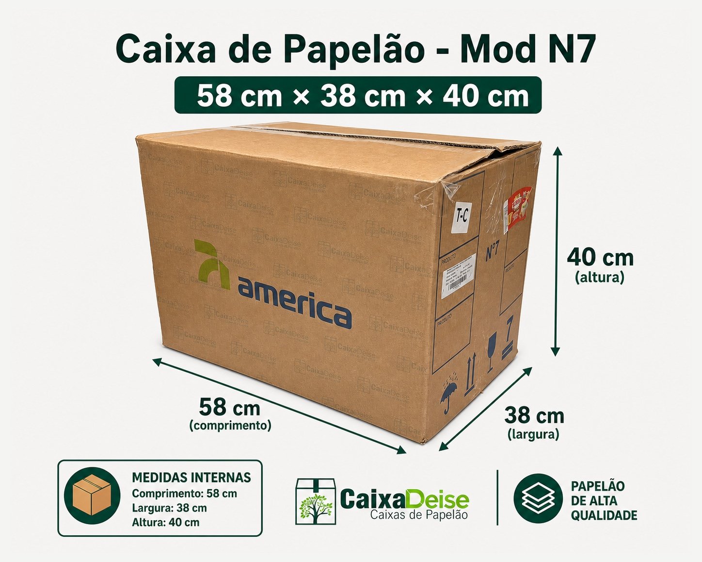 Caixa de papelão seminova 58 x 38 x 40 cm
