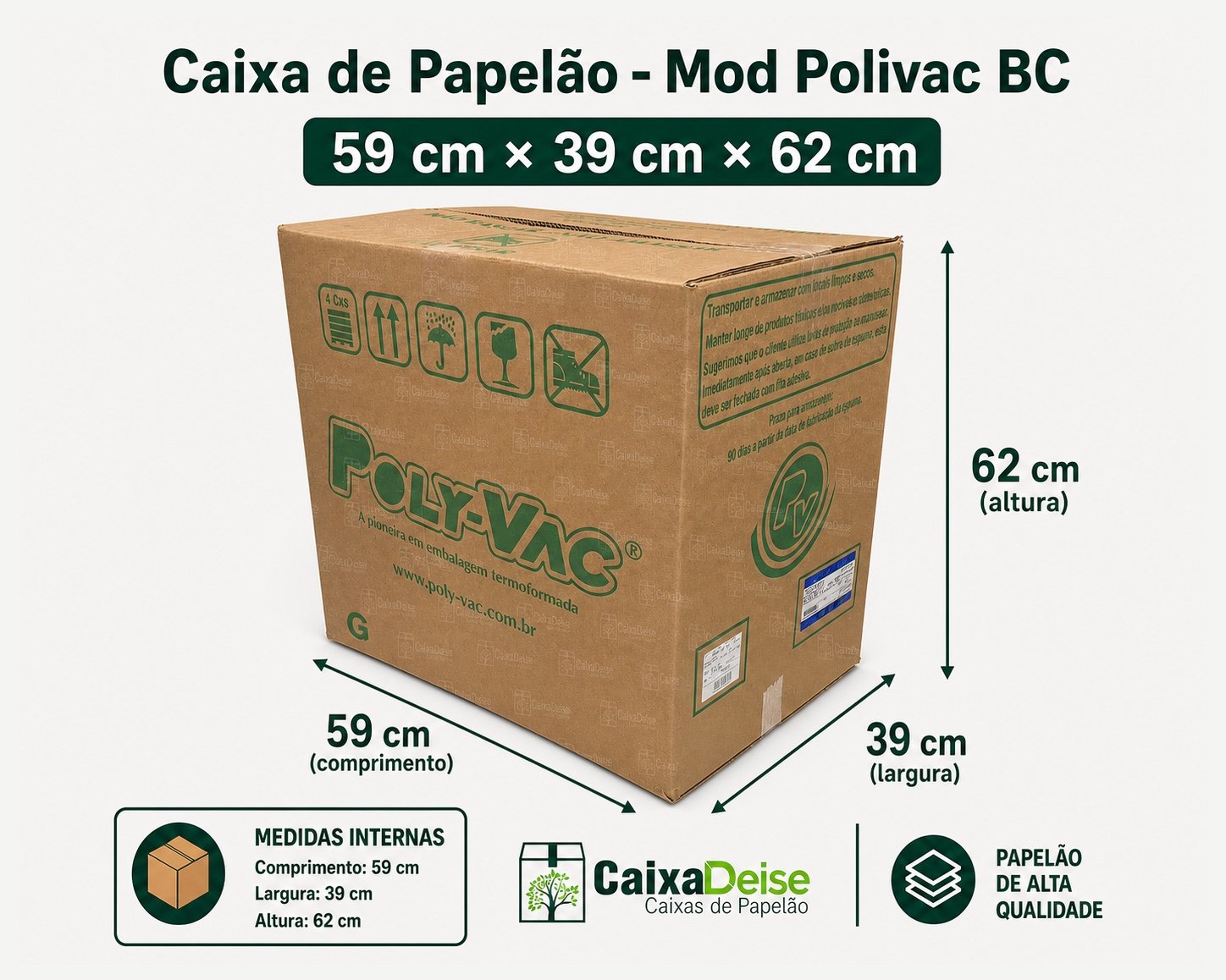 Caixa de papelão seminova 59 x 39 x 62 cm