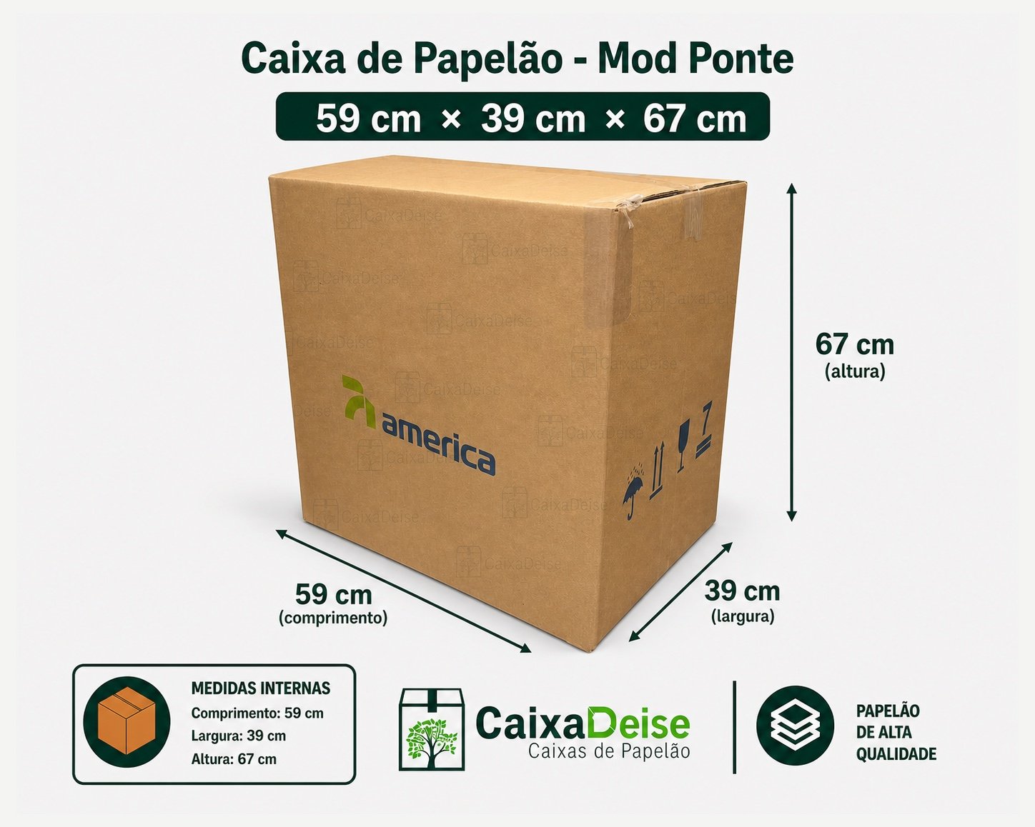 Caixa de papelão seminova 59 x 39 x 67 cm