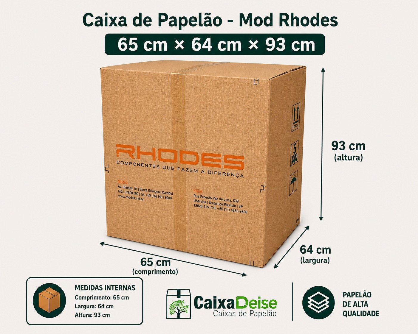 Caixa de papelão seminova 65 x 64 x 93 cm