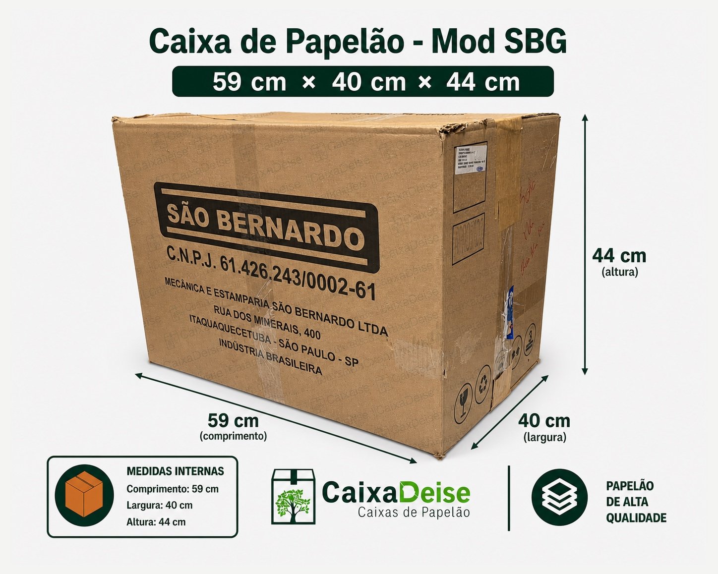 Caixa de papelão seminova 59 x 40 x 44 cm