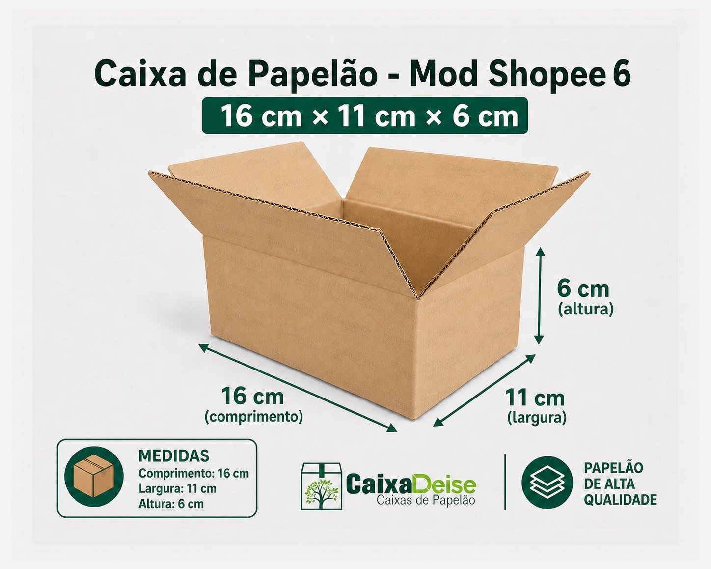 Caixa de papelão 16 x 11 x 6 cm para transporte e envio