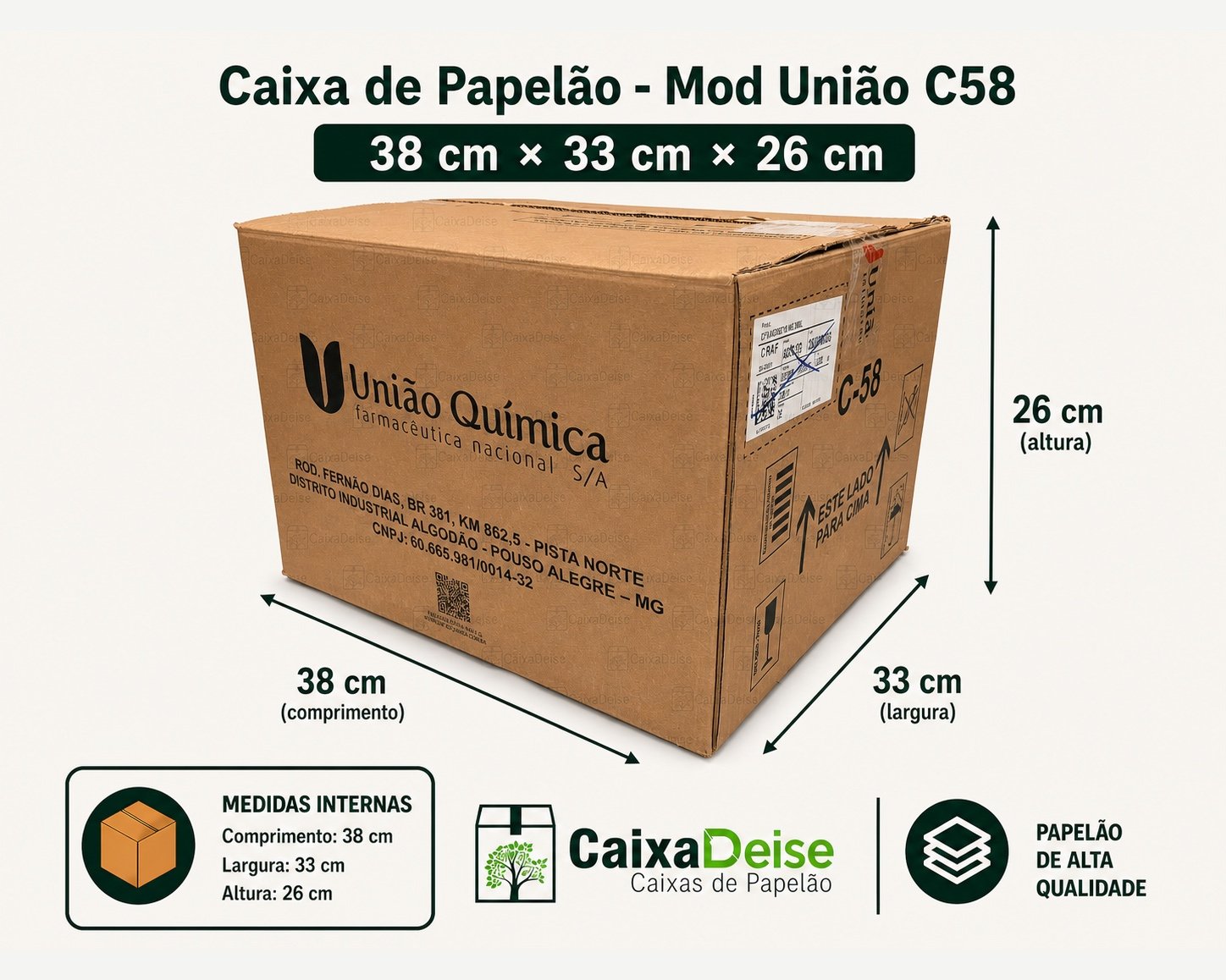 Caixa de papelão seminova 38 x 33 x 26 cm