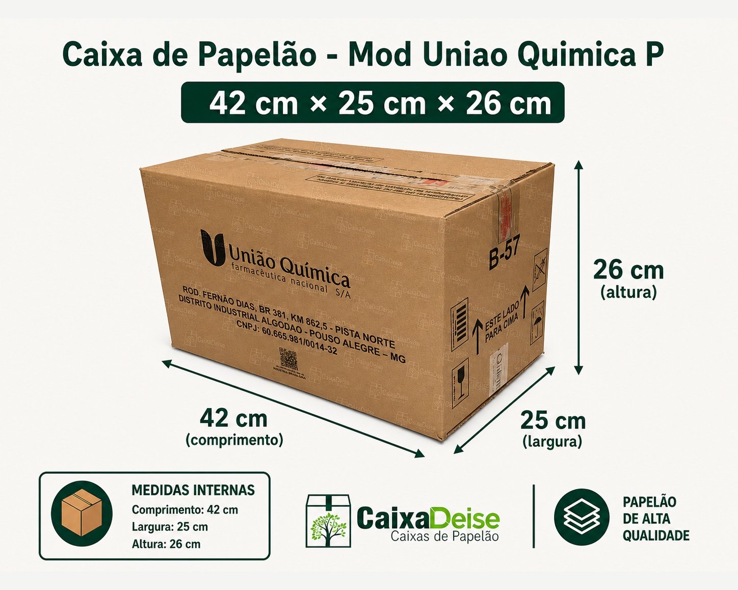Caixa de papelão seminova 42 x 25 x 26 cm