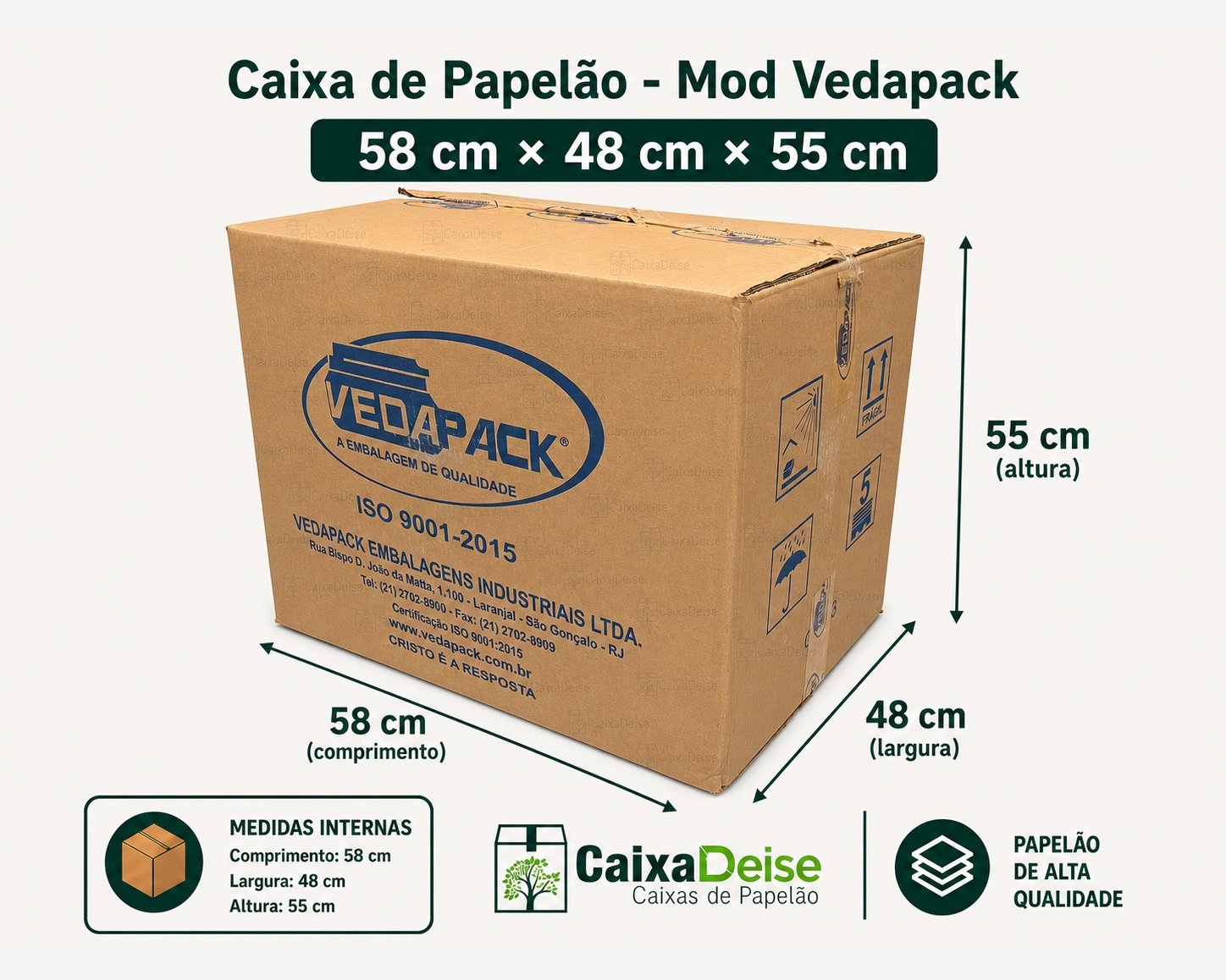 Caixa de papelão seminova 58 x 48 x 55 cm