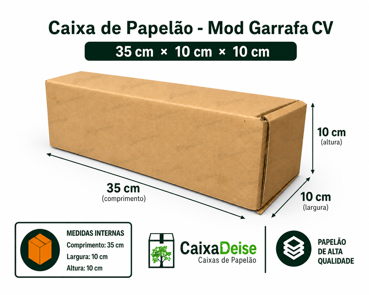 Caixa de papelão corte e vinco Garrafa CV, 35 x 10 x 10 cm