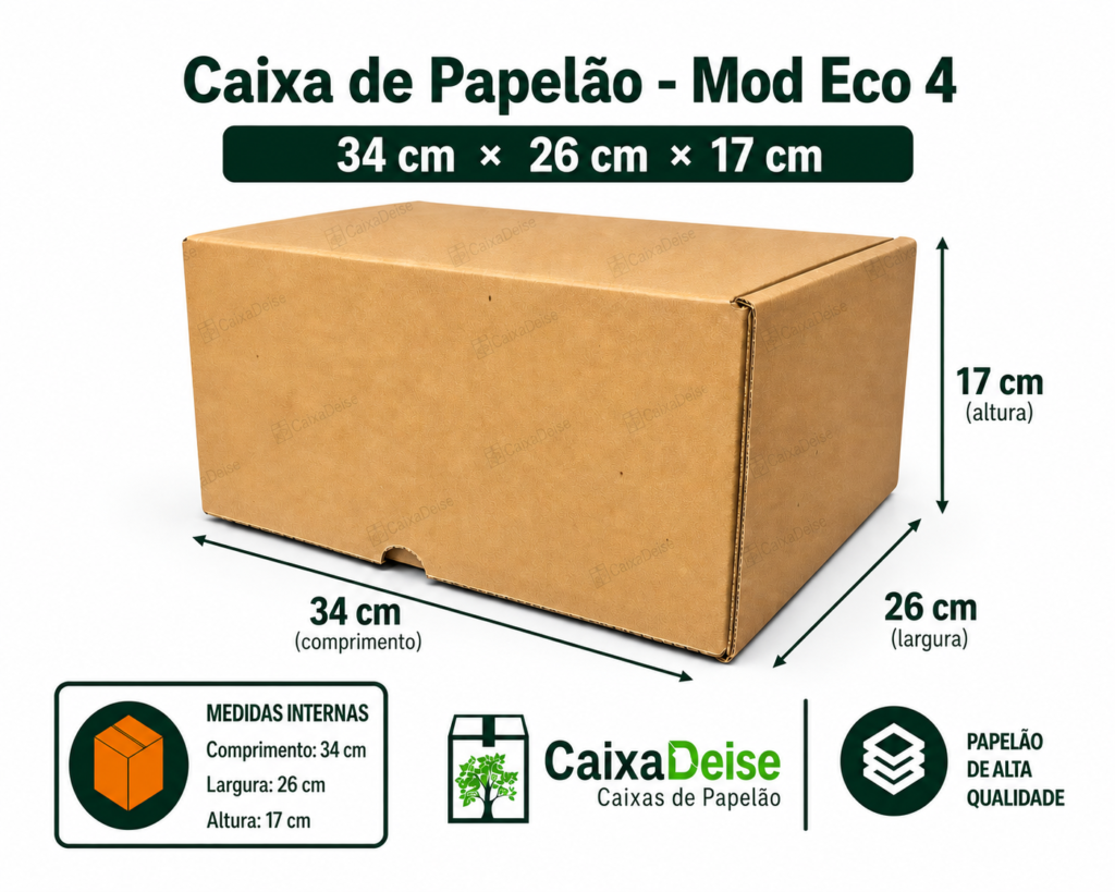 Caixa de papelão corte e vinco Eco 4, 34 x 26 x 17 cm