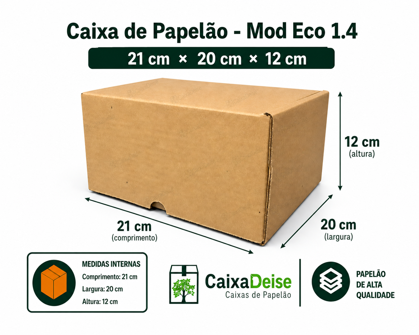 Caixa de papelão corte e vinco Eco 1.4, 21 x 20 x 12 cm