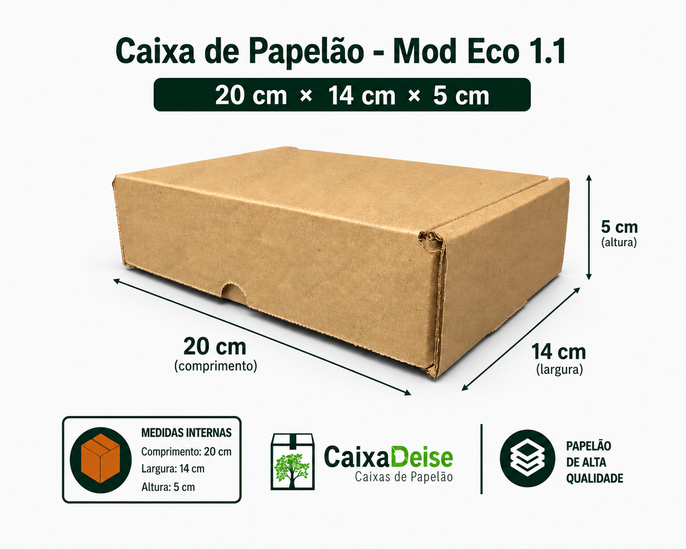 Caixa de papelão corte e vinco Eco 1.1, 20 x 14 x 5 cm