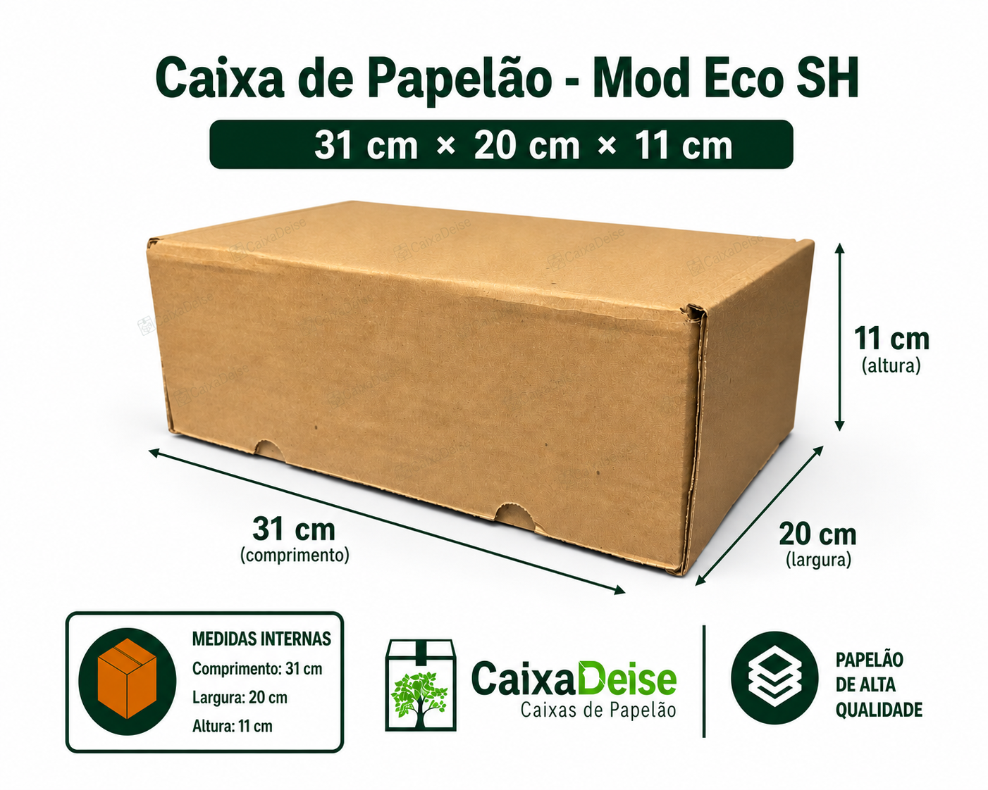 Caixa de papelão corte e vinco Eco SH, 31 x 20 x 11 cm