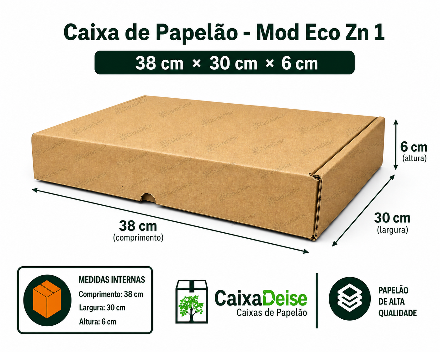 Caixa de papelão corte e vinco Eco Zn 1, 38 x 30 x 6 cm