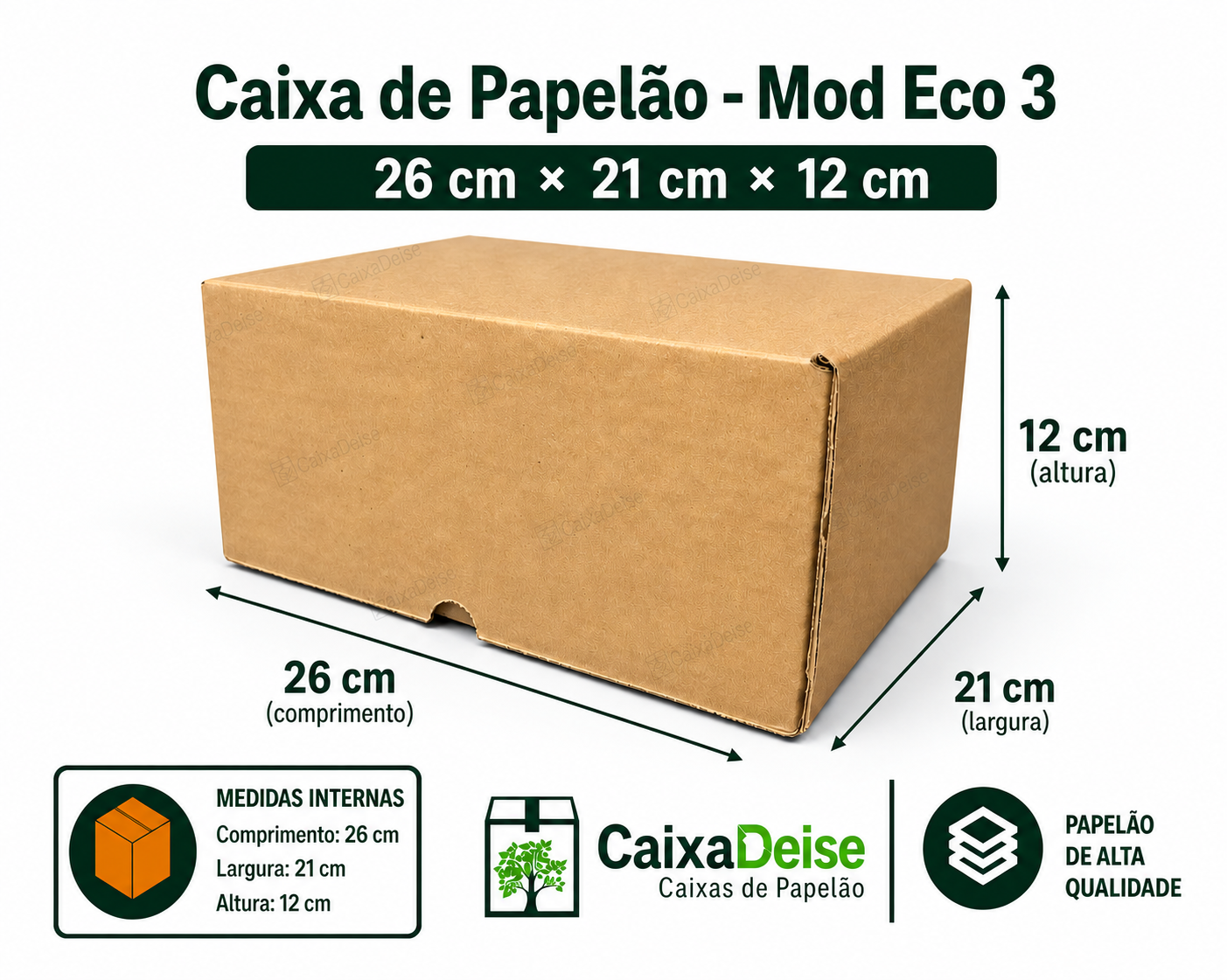 Caixa de papelão corte e vinco Eco 3, 26 x 21 x 12 cm
