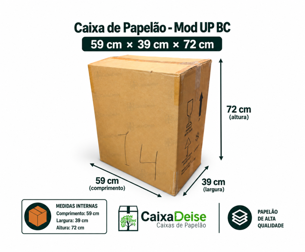 Caixa de papelão seminova 59 x 39 x 72 cm