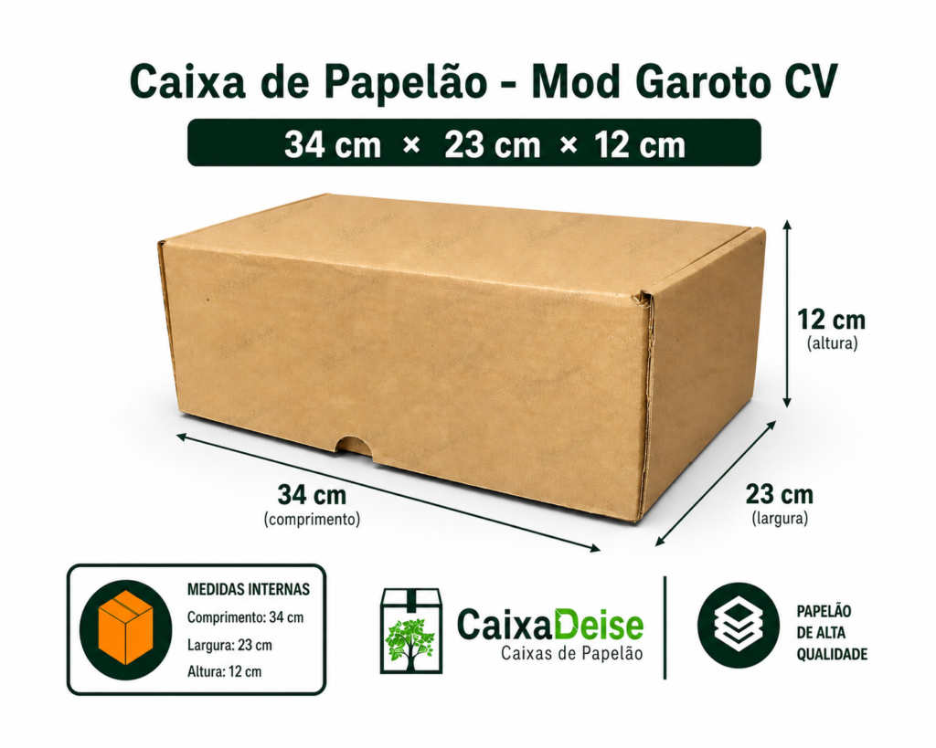 Caixa de papelão corte e vinco Garoto CV, 34 x 23 x 12 cm