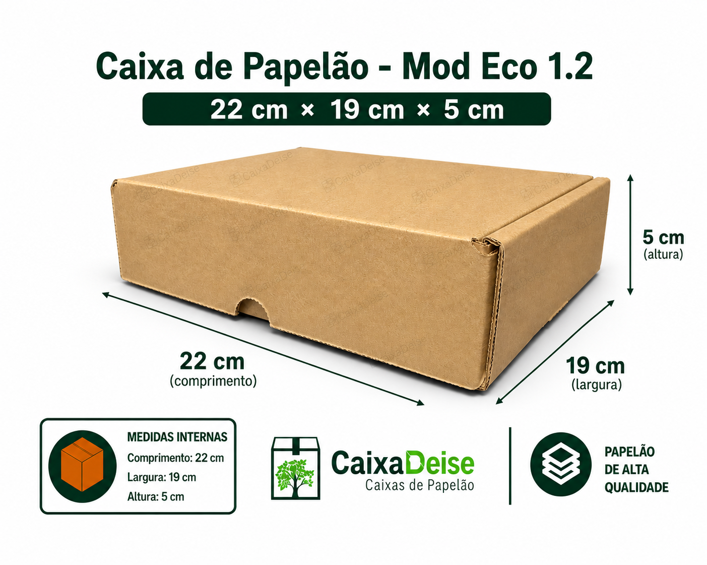 Caixa de papelão corte e vinco Eco 1.2, 22 x 19 x 5 cm