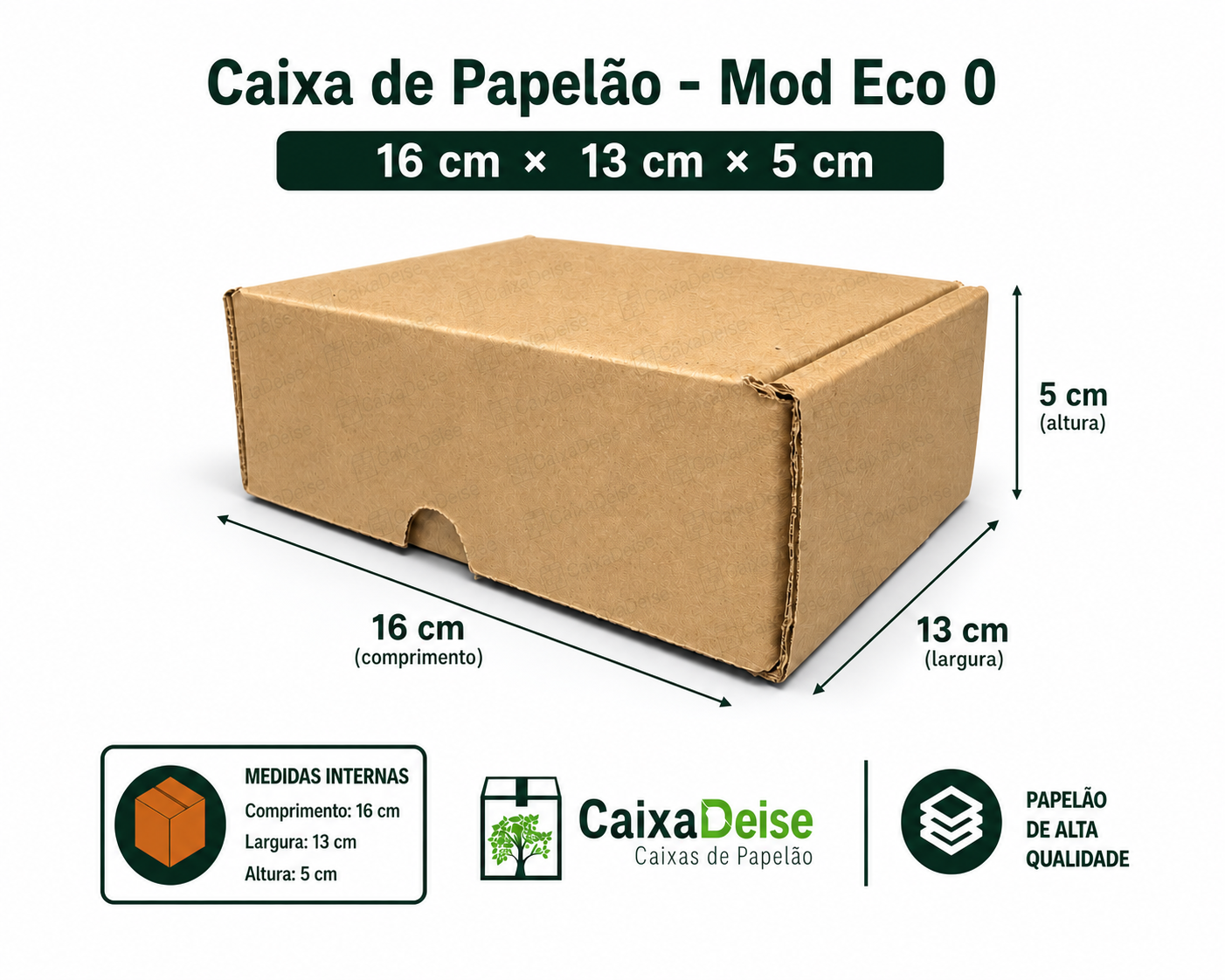 Caixa de papelão corte e vinco Eco 0, 16 x 13 x 5 cm