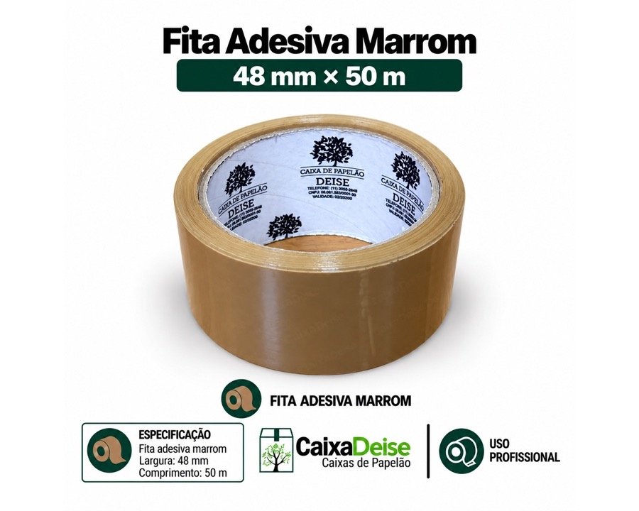 Fita adesiva marrom 48 mm x 50 m para fechamento de caixas de papelão