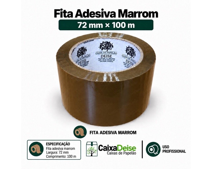 Fita adesiva marrom 72 mm x 100 m para fechamento de caixas de papelão