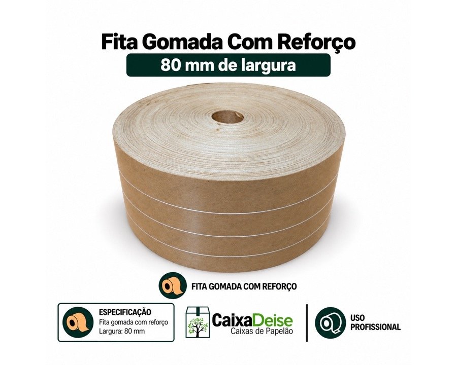 Fita gomada com reforço 80 mm para fechamento de caixas de papelão