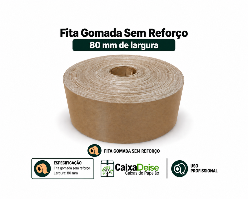 Fita gomada sem reforço 80 mm para fechamento de caixas de papelão