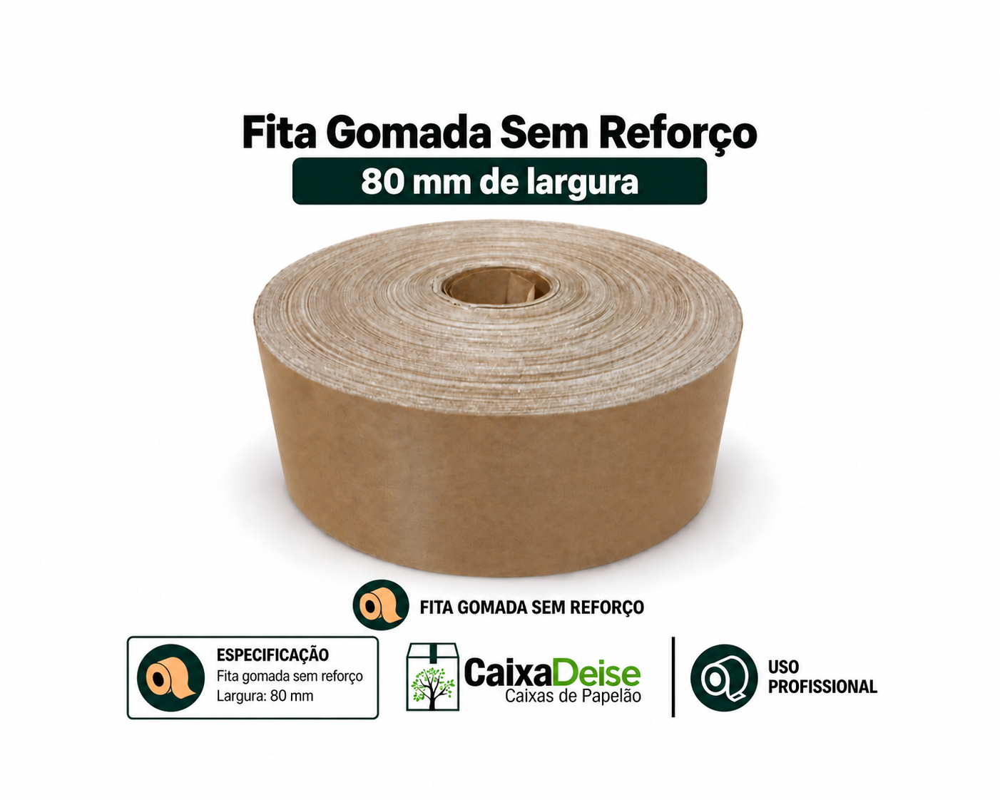 Fita gomada sem reforço 80 mm para fechamento de caixas de papelão