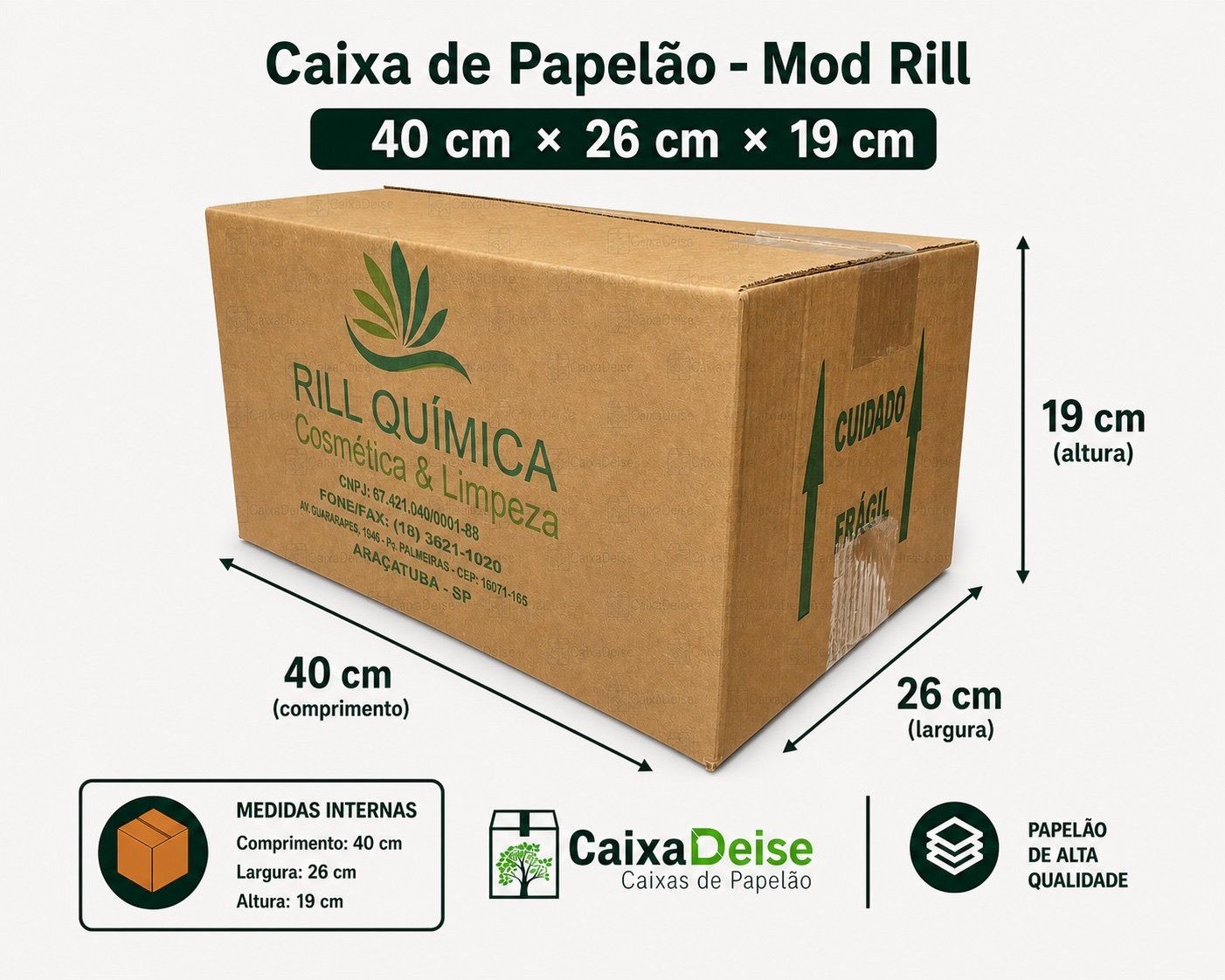 Caixa de papelão seminova 40 x 26 x 19 cm