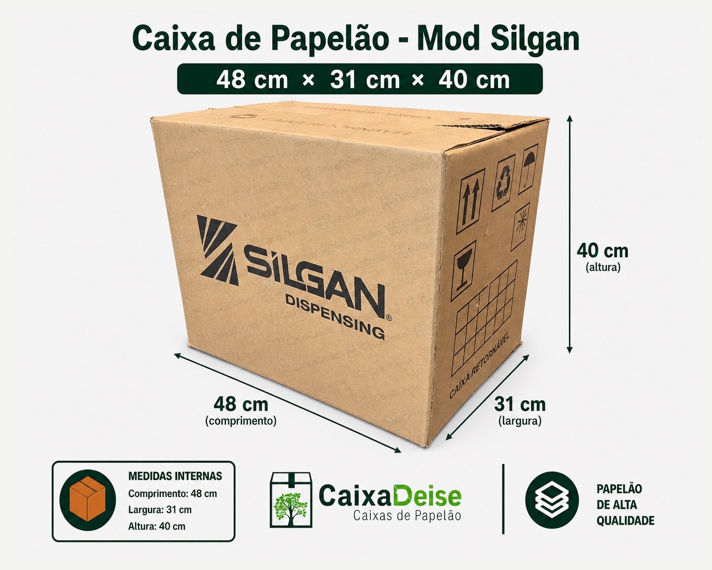 Caixa de papelão seminova 48 x 31 x 40 cm